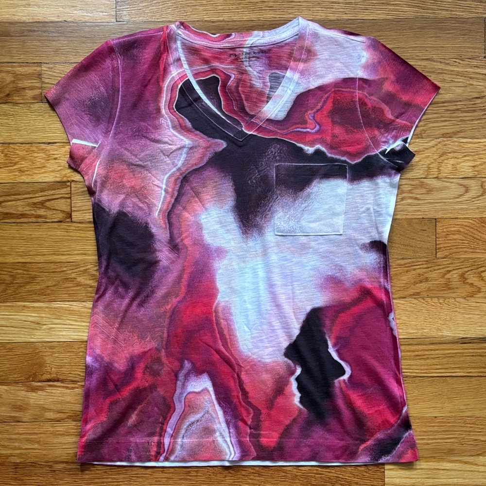 Calvin Klein Abstract Marble Print Short Sleeve Tee - Red Multi